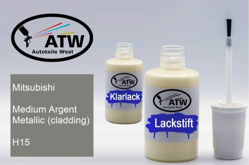 Mitsubishi, Medium Argent Metallic (cladding), H15: 20ml Lackstift + 20ml Klarlack - Set, von ATW Autoteile West.